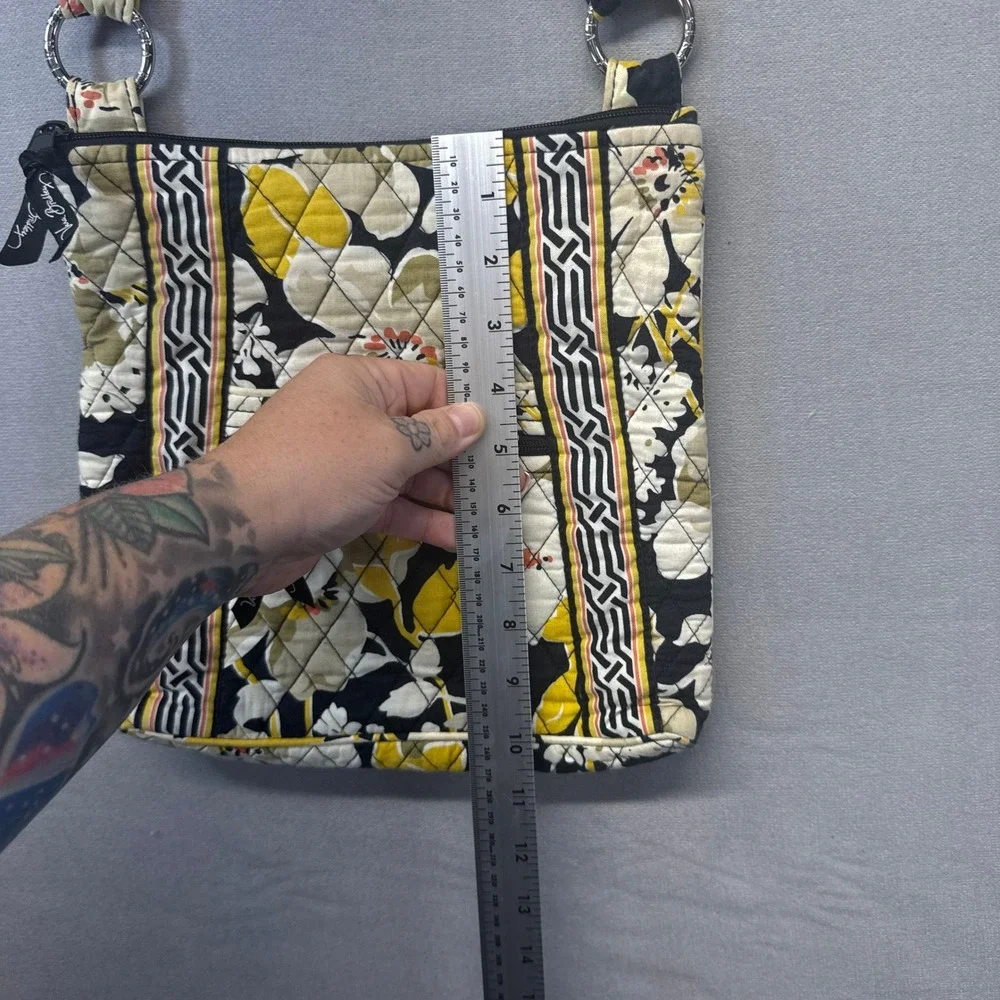 Vera Bradley Hipster Crossbody Bag Dogwood Floral Yellow Black Quilted Cotton